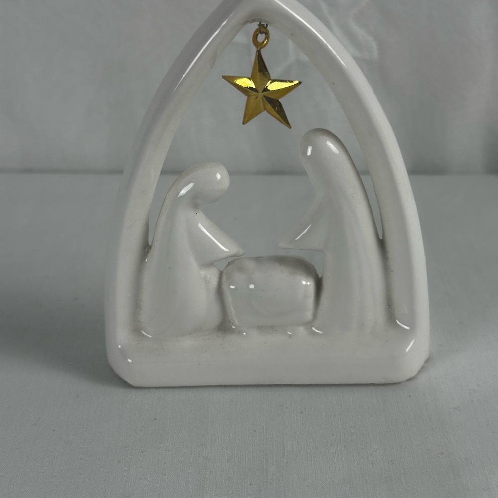 Elegant White Nativity Scene with Gold Star The first Noel Porcelain